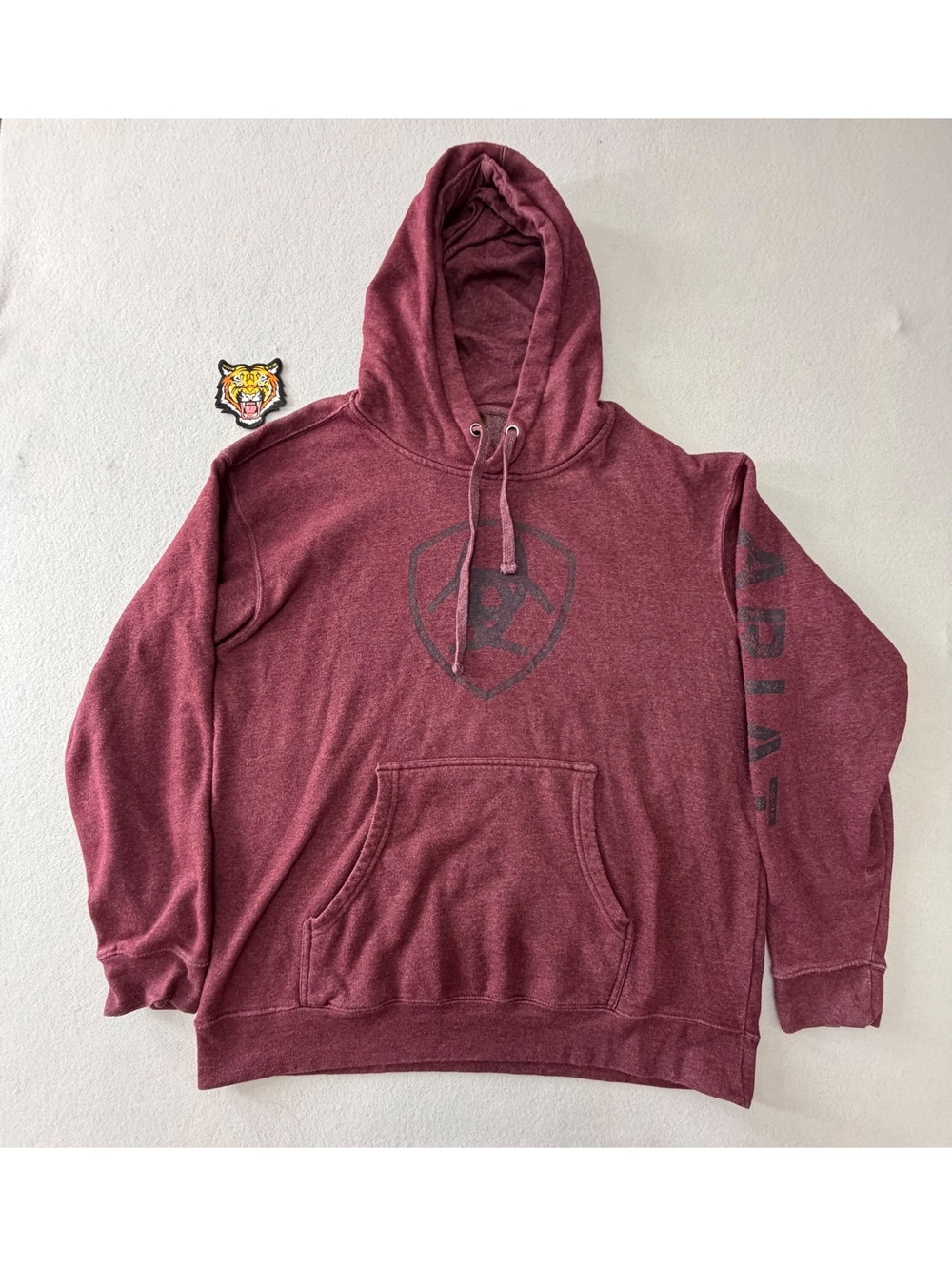 266/850 Ariat Rebar Men’s XL Burgundy Hoodie Graphic Logo Pullover Western